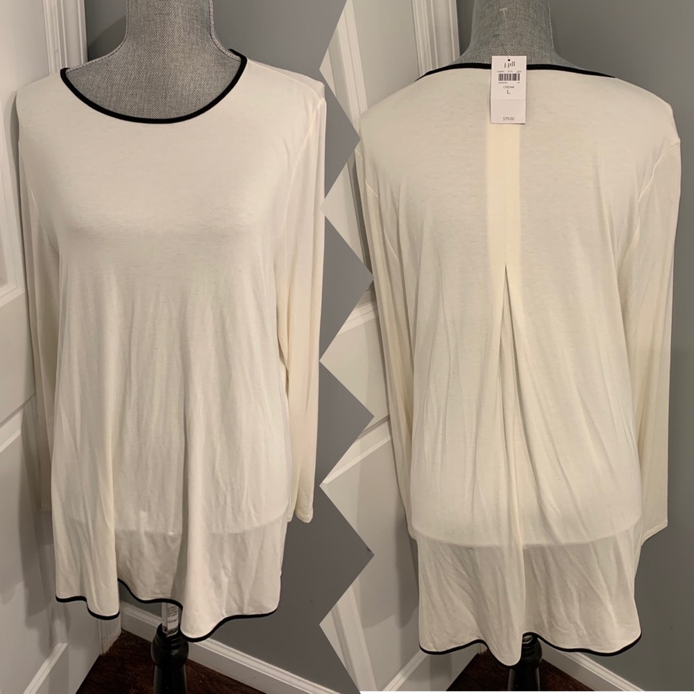 NWT J.Jill cream long sleeve with black trim Sz L